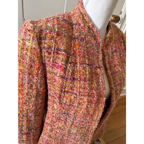 Neiman Marcus Exclusive Spring Boucle Tweed Blazer Pink Peach 12 - Picture 3 of 6